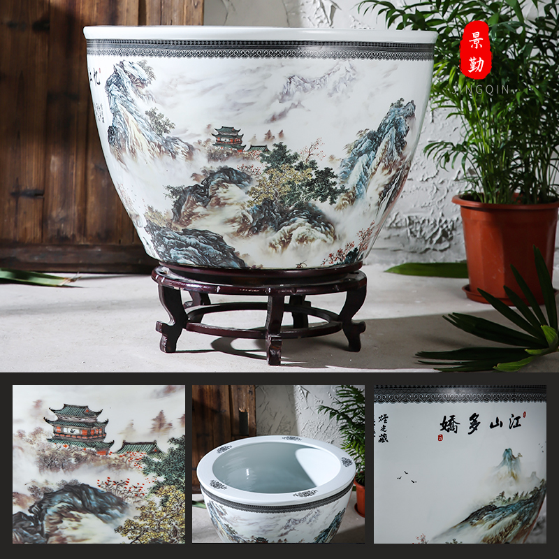 Jingdezhen ceramics tank size small water basin bowl lotus lotus cylinder cylinder tortoise porcelain jar water lily cylinder