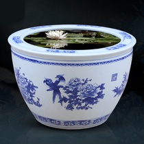 Jingdezhen ceramic fish tank Villa courtyard ornaments blue and white porcelain Lotus cylinder Water Lily cylinder living room home furnishings Hotel