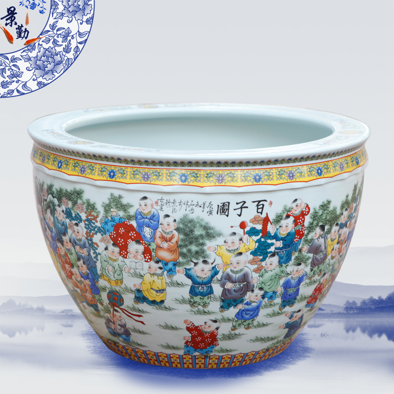 Jingdezhen ceramics basin of water lily lotus tank to raise a goldfish bowl bowl lotus cylinder tortoise GangPen furnishing articles