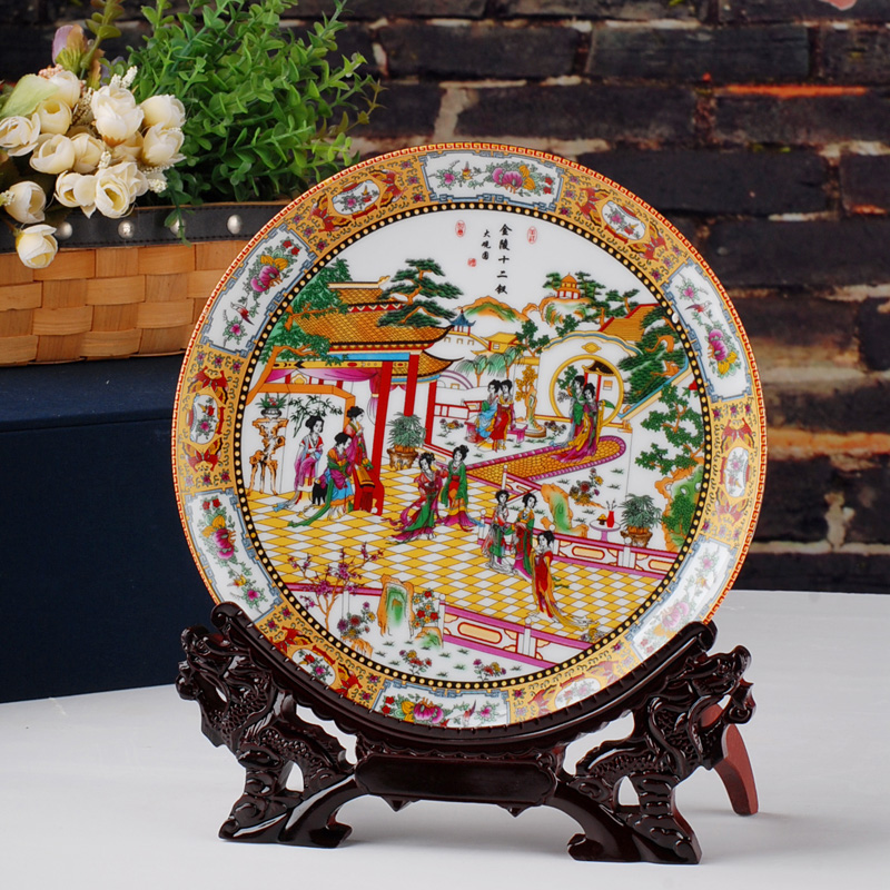 Send the base of jingdezhen ceramics modern home decoration decoration plate of the sitting room the classical arts and crafts