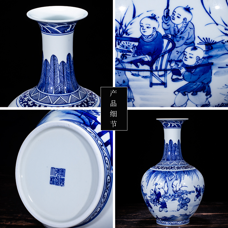 Jingdezhen ceramics furnishing articles antique blue and white porcelain vases, new Chinese style household living room TV ark adornment arranging flowers