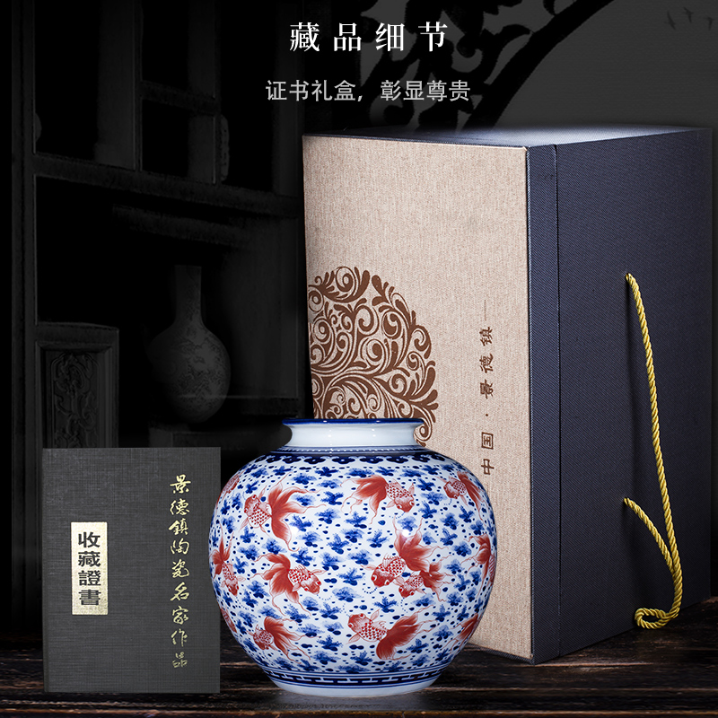 Jingdezhen ceramics vase antique blue - and - white goldfish tattoo vase new porch sitting room of Chinese style household act the role ofing is tasted furnishing articles