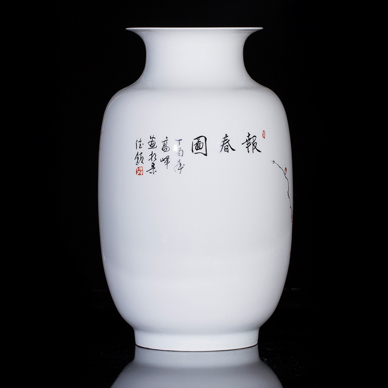 Jingdezhen ceramics master hand carved flowers and birds porcelain vase exquisite modern Chinese wine sitting room adornment