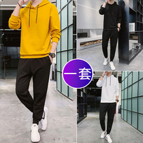 men's hooded sweatshirt set spring autumn korean style loose workwear trendy ins with pullover solid color sports jacket