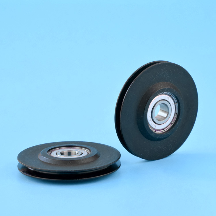 2mm细线过线导轮凹槽v槽u型尼龙轮608轴承滚动滑轮包塑8*48mm