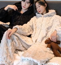 Style Forever ~ solid wearing BAOs winter couple sleeping robe flange suede thickened with a cap Home Residence Dress