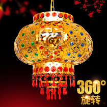 Balcony lantern lamp Chandelier Big red blessing word Wedding lantern hanging decoration Housewarming festive outdoor rotating crystal lantern lamp