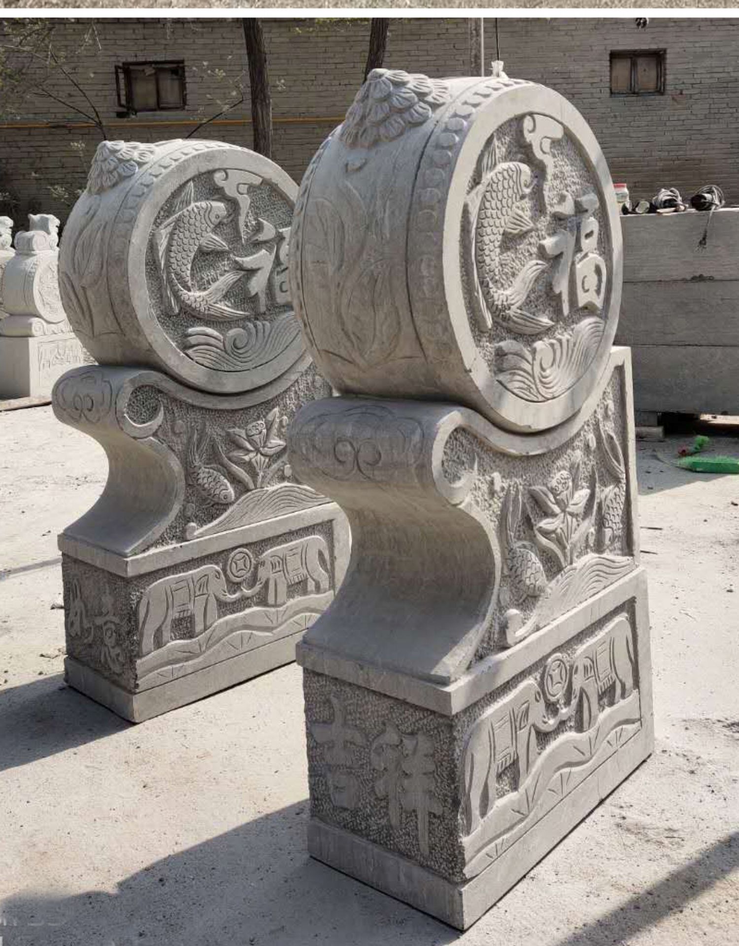 石雕门墩抱鼓石一对 青石仿古门墩 家用门鼓石鼓庭院摆件