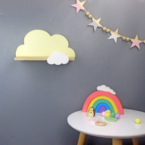 ins Cloud partition shelf Solid wood punch-free bookshelf Nordic Childrens room wall decoration rack Wall decoration trumpet