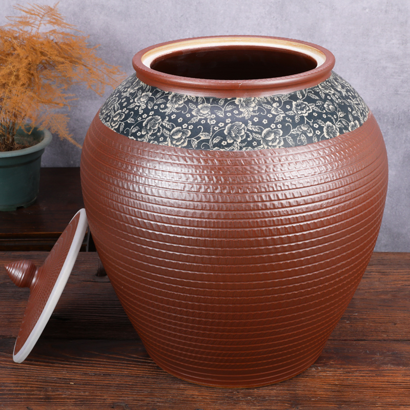 Ceramic barrel with cover coarse pottery household moistureproof ricer box basin surface water cylinder kimchi storage tank bin