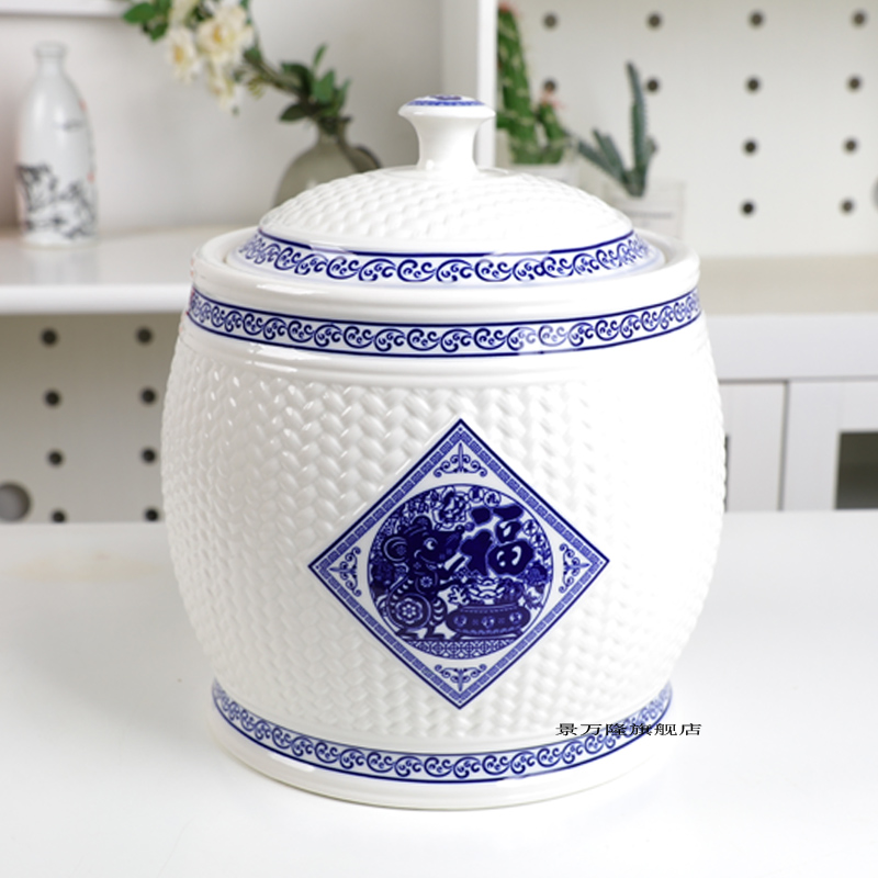 Jingdezhen ceramic barrel of flour barrels of oil tank 10 kg/20 kg/30 kg the packed with cover seal pot household moistureproof