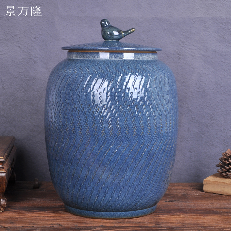 Jingdezhen ceramic barrel throwing 20 jins variable glaze 30 kg of grain storage tank ricer box meter box meter box