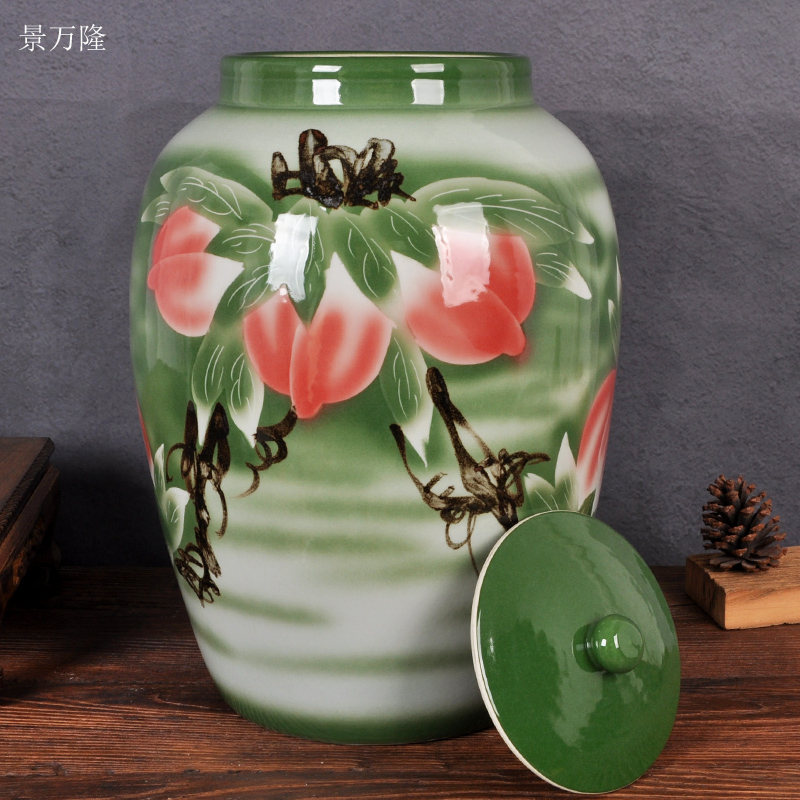 Jingdezhen ceramic the packed tea cake ricer box water tanks of oil cylinder cylinder barrel rice jar with cover seal storage tank is moistureproof