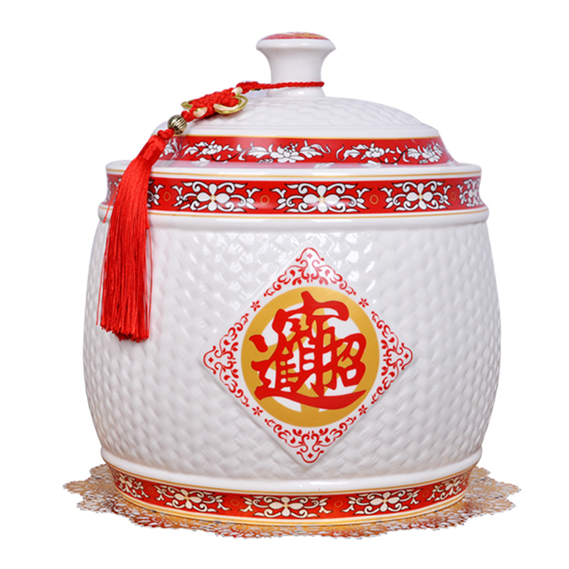 Jingdezhen ceramic barrel household moistureproof kitchen ricer box tank barrel storage bins with cover seal storage tank