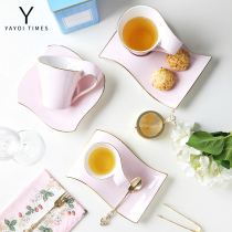 Yayoi Era Pink Ocean Bone China 3d wave Coffee cups and saucers Afternoon tea set Dessert plate