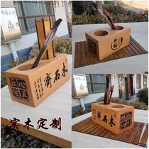 Solid wood custom table card pen holder lettering in solid wood