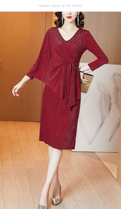 Váy dệt kim 2021 phong cách mới thời trang phụ nữ, thanh lịch, tự tu dưỡng, tính khí bất thường váy đỏ chữ A - A-Line Váy