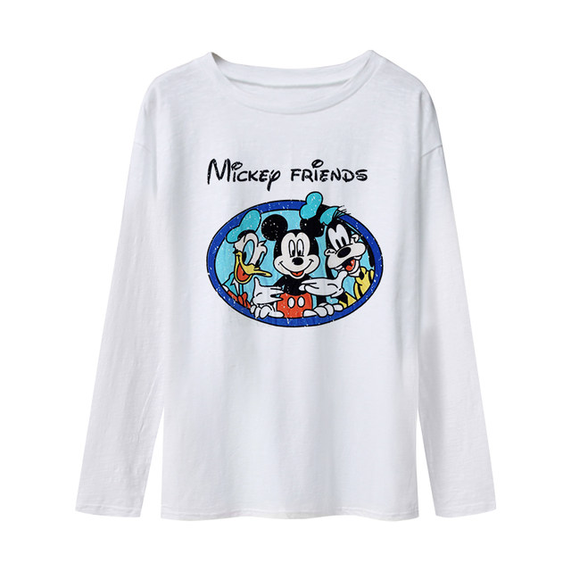 Spring 2020 new cartoon Mickey print Korean version of cotton loose white long-sleeved t-shirt female bottoming shirt top Spring 2020 new cartoon Mickey print Korean version of cotton loose white long-sleeved t-shirt female bottoming shirt top