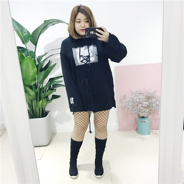 hannah   当下最in穿搭时髦单品连裤网袜200斤2017新胖mm大码女装