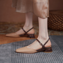 Ogoods genuine leather coarse heel Baotou sandal women 2022 Summer new square head with 100 hitch female wind fit dress