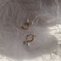 Homemade Cold Light Natural special shaped Pebble pearl ear buckle American 14K gold injection ear ring strong light wild Pearl