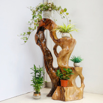 Root carving rack natural root flower pot rack Solid wood natural log flower rack Camphor wood balcony bonsai rack Y913