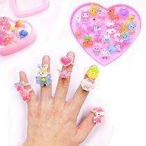 Childrens ring set Girl baby princess toy ring cute jewelry Six one gift box