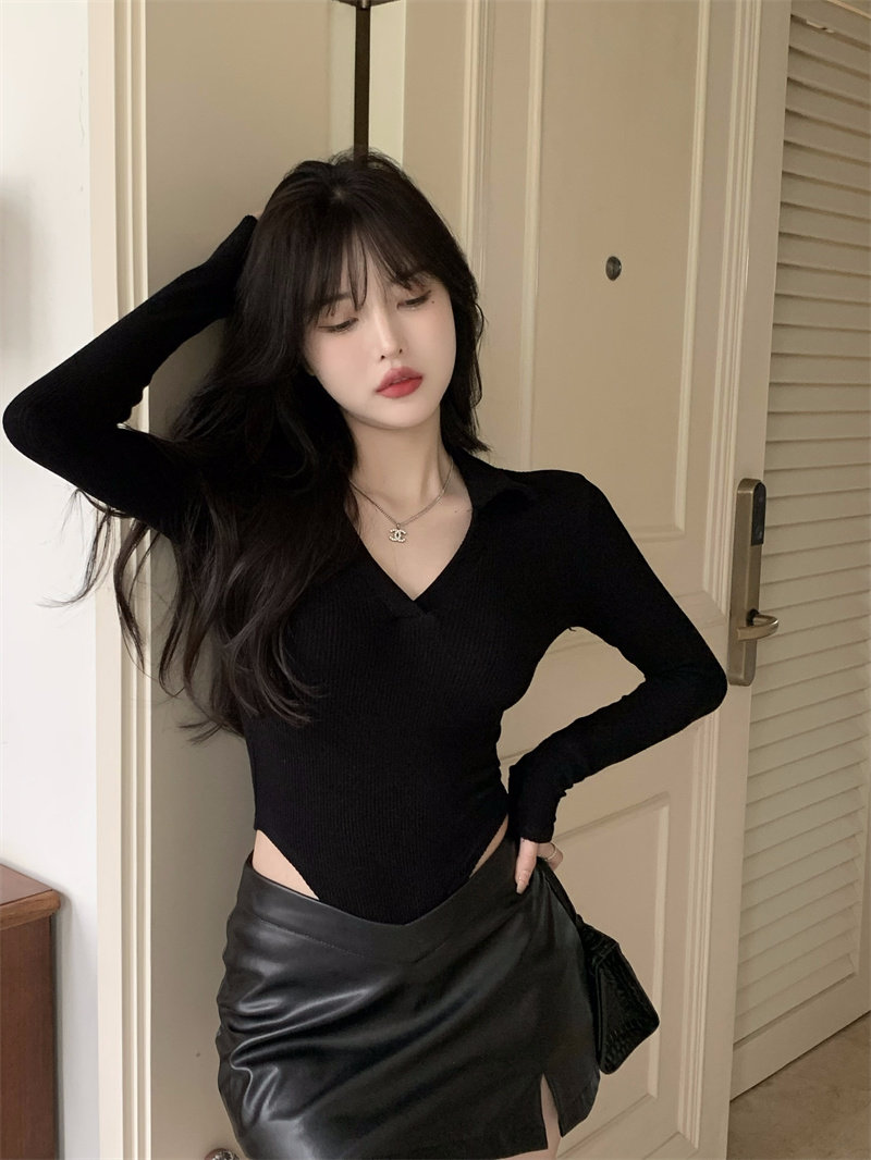 价性感深v长袖连体衣显瘦v字腰开叉短裙套装_大队长ddc15004 - 货捕头