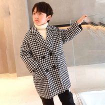 Boys woolen jacket 2021 new ocean gas medium long child What Happens in the Giant Coat Grid Thickened CUHK Tong Winter Clothing