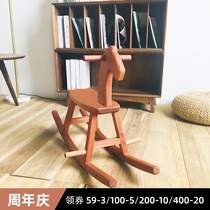 Solid wood children Trojan baby rocking horse toddler toy wooden man one year birthday gift baby small rocking chair