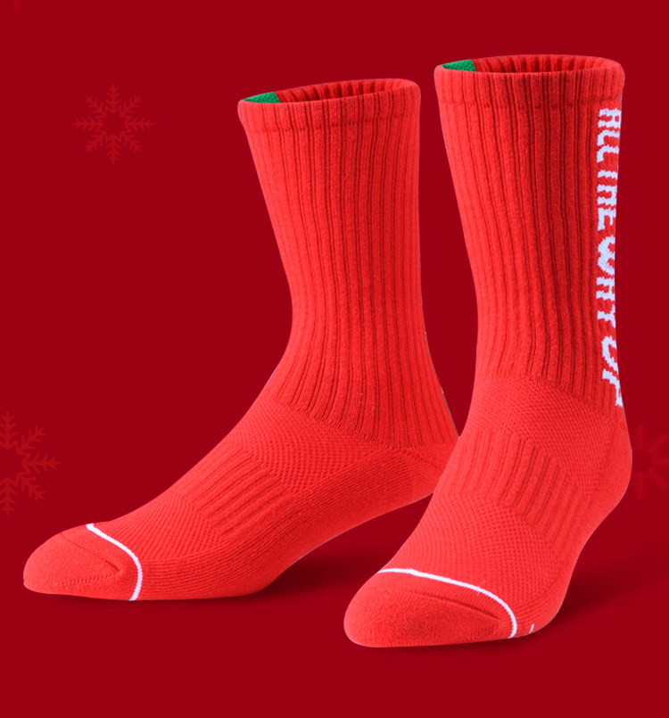 uzis圣诞袜子男红色精英篮球袜