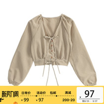 Designer Plus plaid shirt womens 2021 new design sense niche lace-up bow short shirt