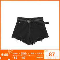 Designer Plus vintage black denim shorts 2021 new summer high waist hole burrs wide legs hot pants