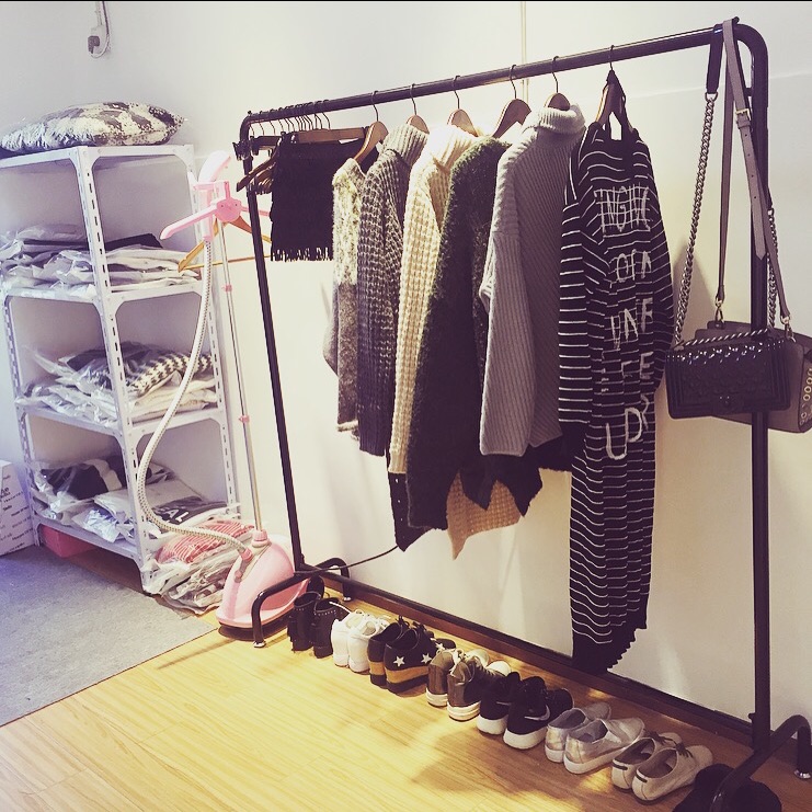 服装店晾衣杆衣架落地折叠办公室衣服大衣简单铁艺水管组装衣帽间