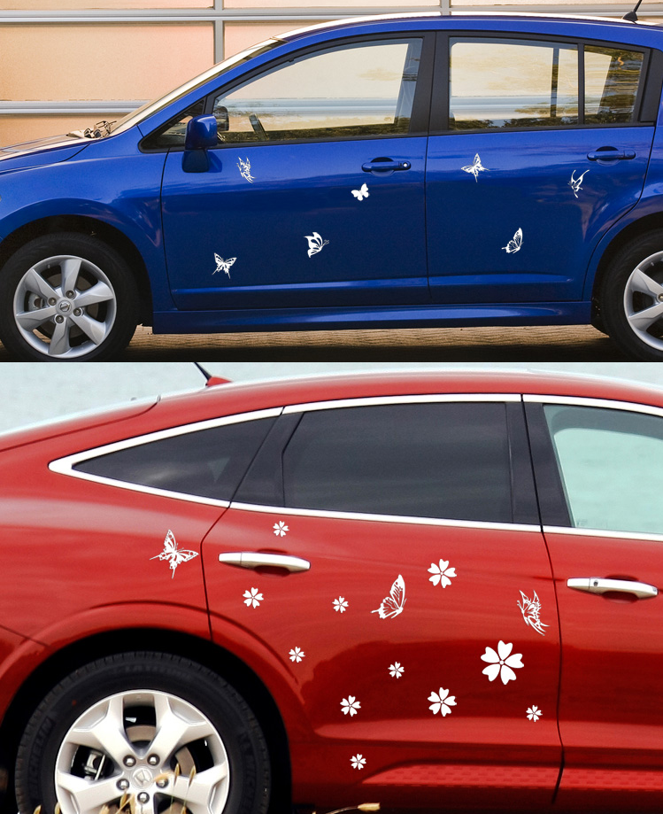 汽车遮挡划痕刮痕贴纸 个性创意黑白蝴蝶车身车门车尾拉花装饰贴