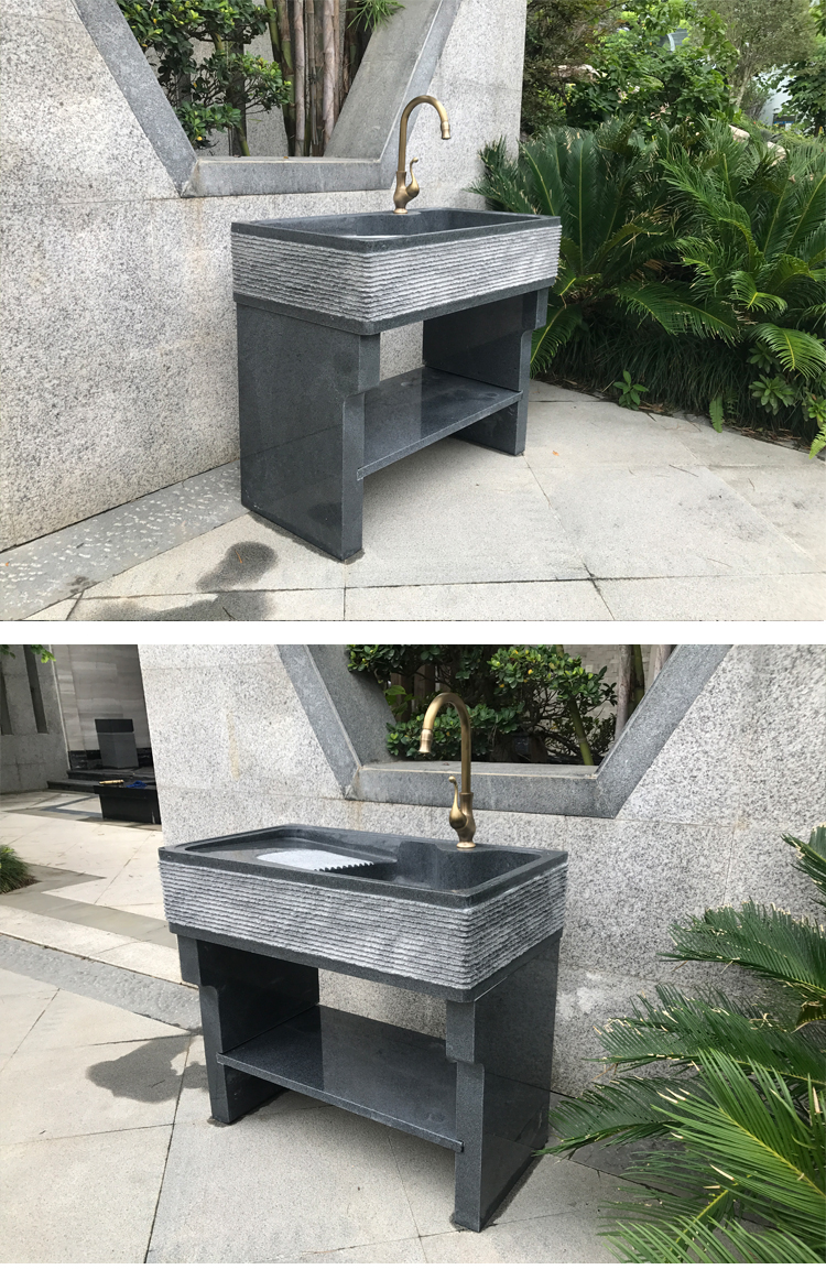 石头洗衣池带搓衣板一体庭院大理石整石洗衣水槽户外石材水池家用