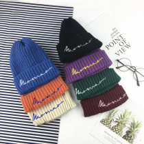 Winter warm baby knit hat Korean version of solid color embroidery letter boy and girl tide sharp wool hat childrens hat