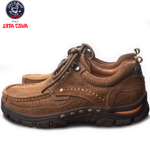 老船长秋冬季男鞋真皮户外休闲鞋男士休闲系带磨砂皮鞋男运动百搭_7折
