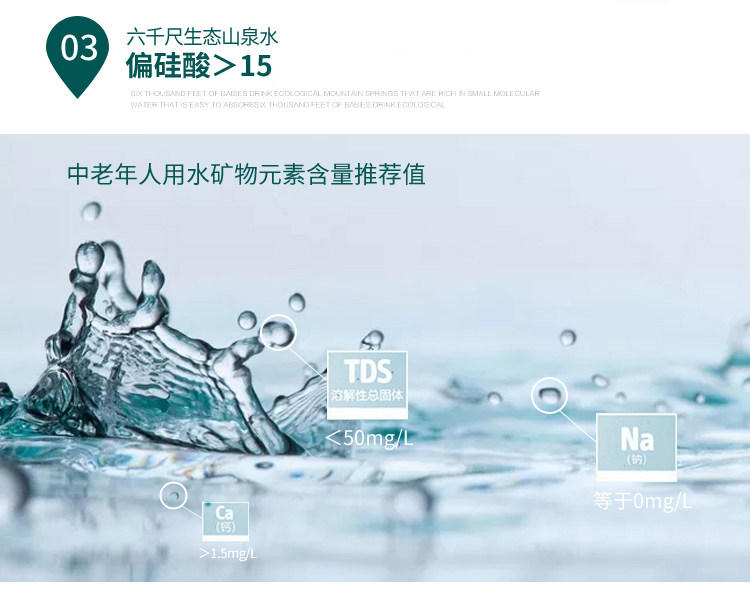 六千尺矿泉水中老年人养生生态山泉水低矿物质小分子团水336ml*24