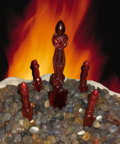 Collection of carved small leaf red sandalwood Puba prong (pubpastle)-trumpet Mandala