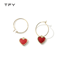 Red Peach Heart Earrings Spring and Summer 2022 New Tide Fairy Ear Drop Retro Heart Earrings