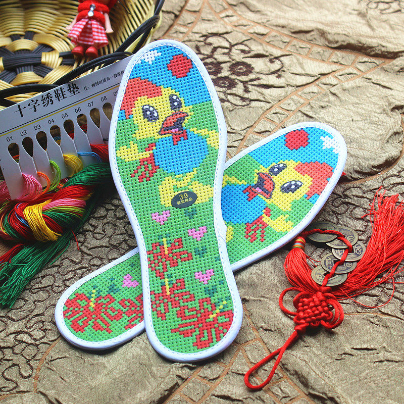 半成品情侣男女老少鞋垫 纯棉布六层透气十字绣印花除汗鞋垫防臭