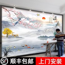 TV background wall wallpaper living room Chinese 2021 new mural decoration sticker self-adhesive 8d stereo video wall covering