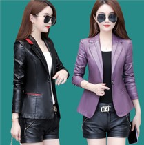 Haining leather clothing womens short spring and autumn Korean slim suit collar large size sheepskin leather jacket