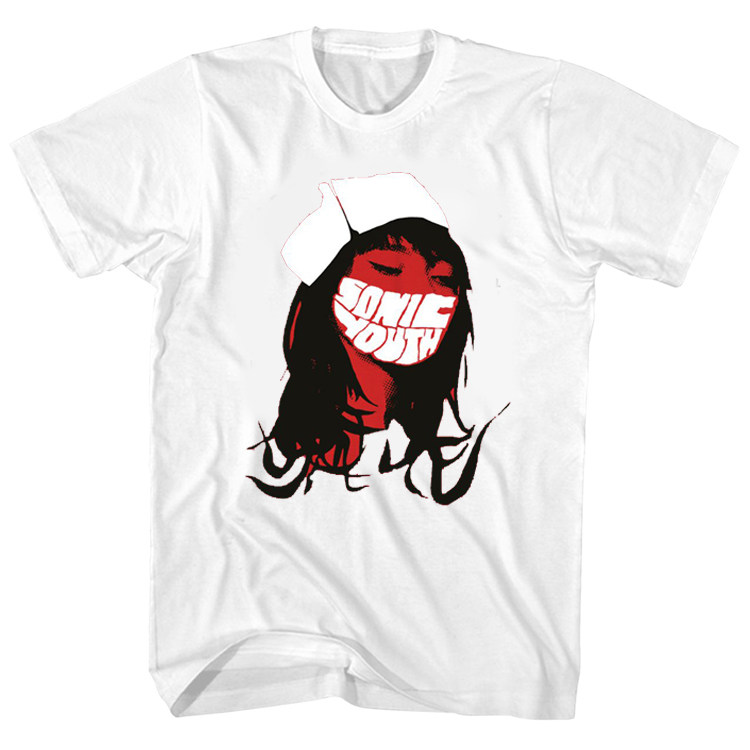sonic youth red nurse t-shirt音速青年乐队带口罩的护士短袖t恤