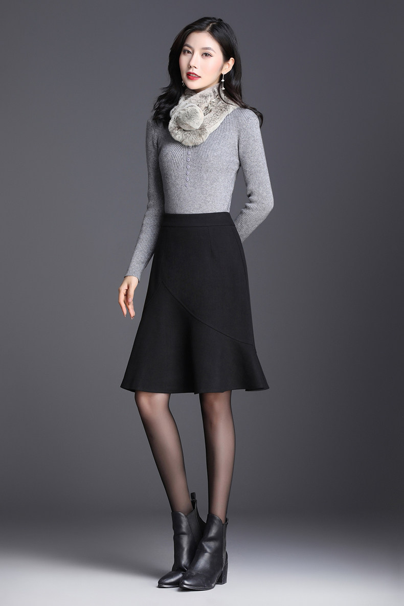 毛呢裙包臀裙鱼尾裙一步裙半身裙秋冬高腰冬天穿的裙子职业裙短裙