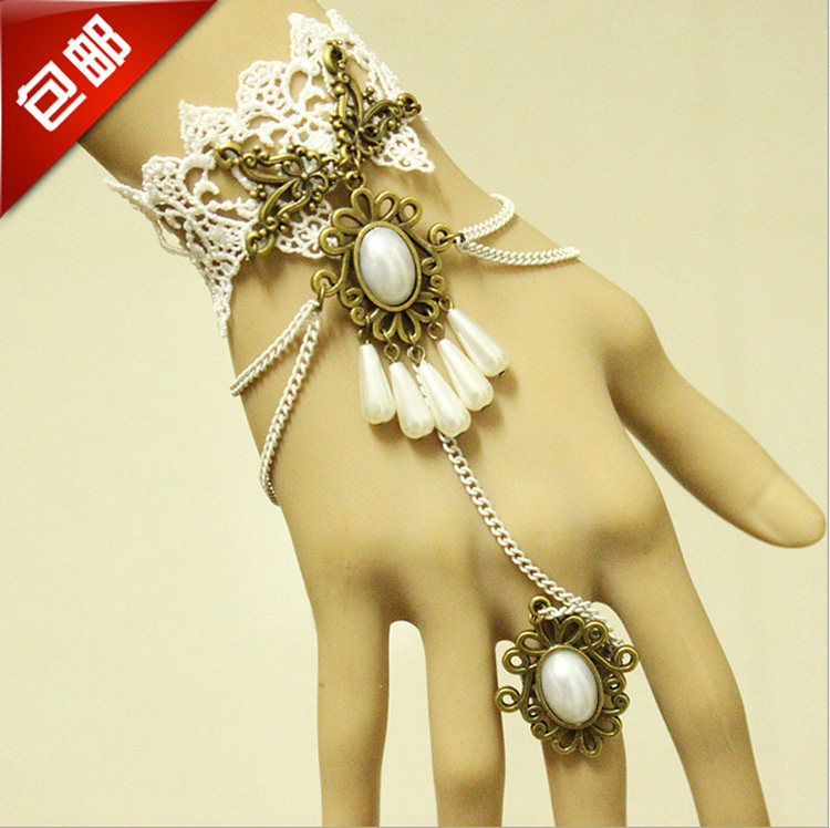 包邮 成人用品情趣内衣女王配饰 欧美风白色蕾丝手链带戒指一体链