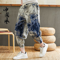 Summer Chinese wind and wide-legged pants men loose nine-point shorts large-yard recreational cotton mahogany eight-point lantern pants