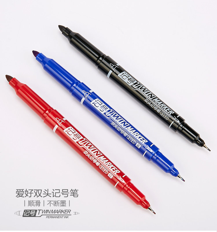 展示与对比:爱好3191勾线笔大小双头记号笔光盘笔cd油性马克笔黑/蓝/