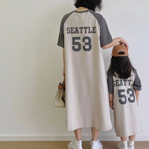 Pro-daughter dress female skirt foreign air short sleeves Summer new Korean version Loose Letter Splicing Casual Mid-Length Dress dress